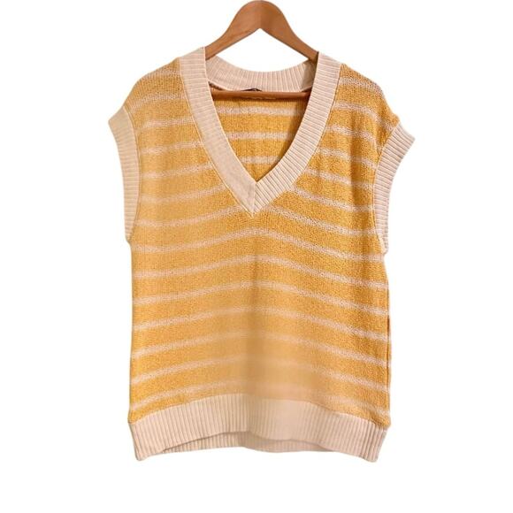 Zara Knit Yellow Striped Oversized Vest Size Small - Picture 1 of 5